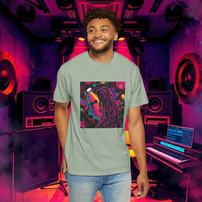 Colorful Unisex Garment-Dyed T-shirt, Artistic Graphic Tee, Music Festival Shirt, Casual Everyday Wear, Vibrant Streetwear, Unique Gift Idea