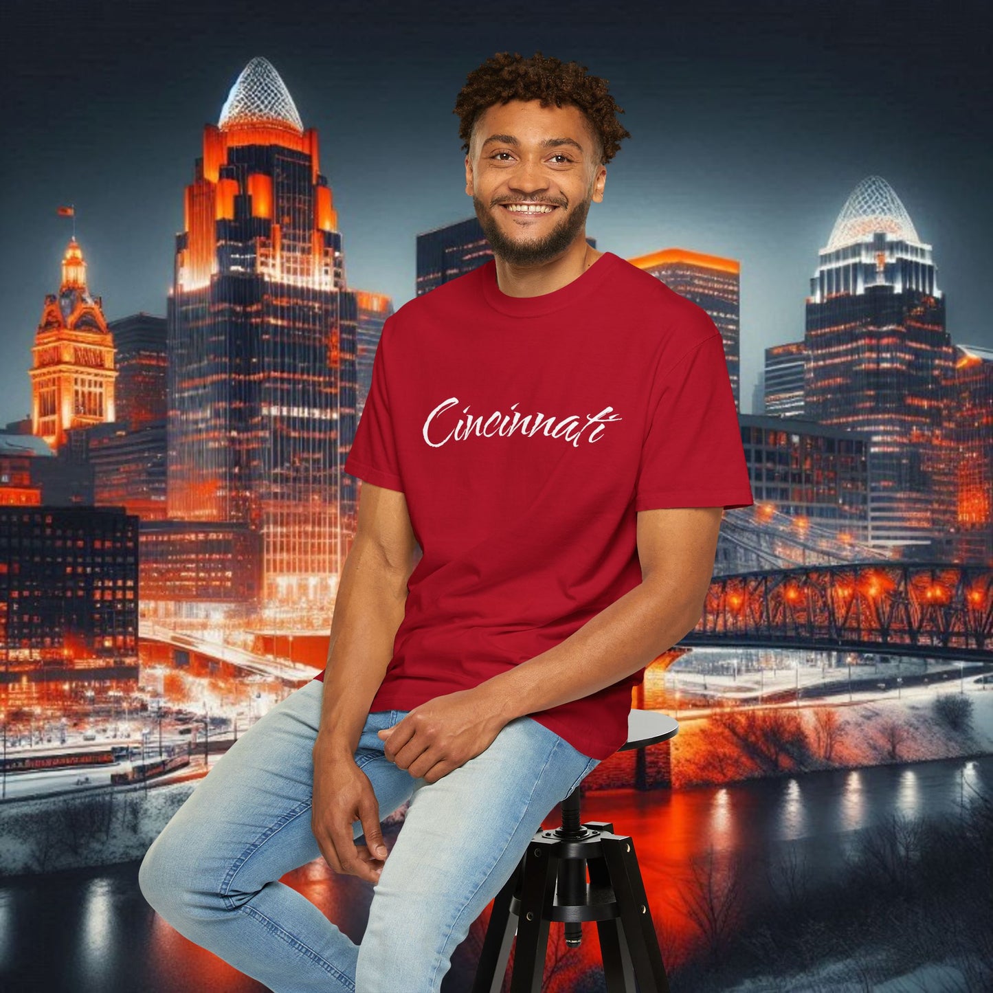 Cincinnati Script T-Shirt — Retro City Name Tee, Tri-Blend, Ultra Comfort, Perfect for Gameday