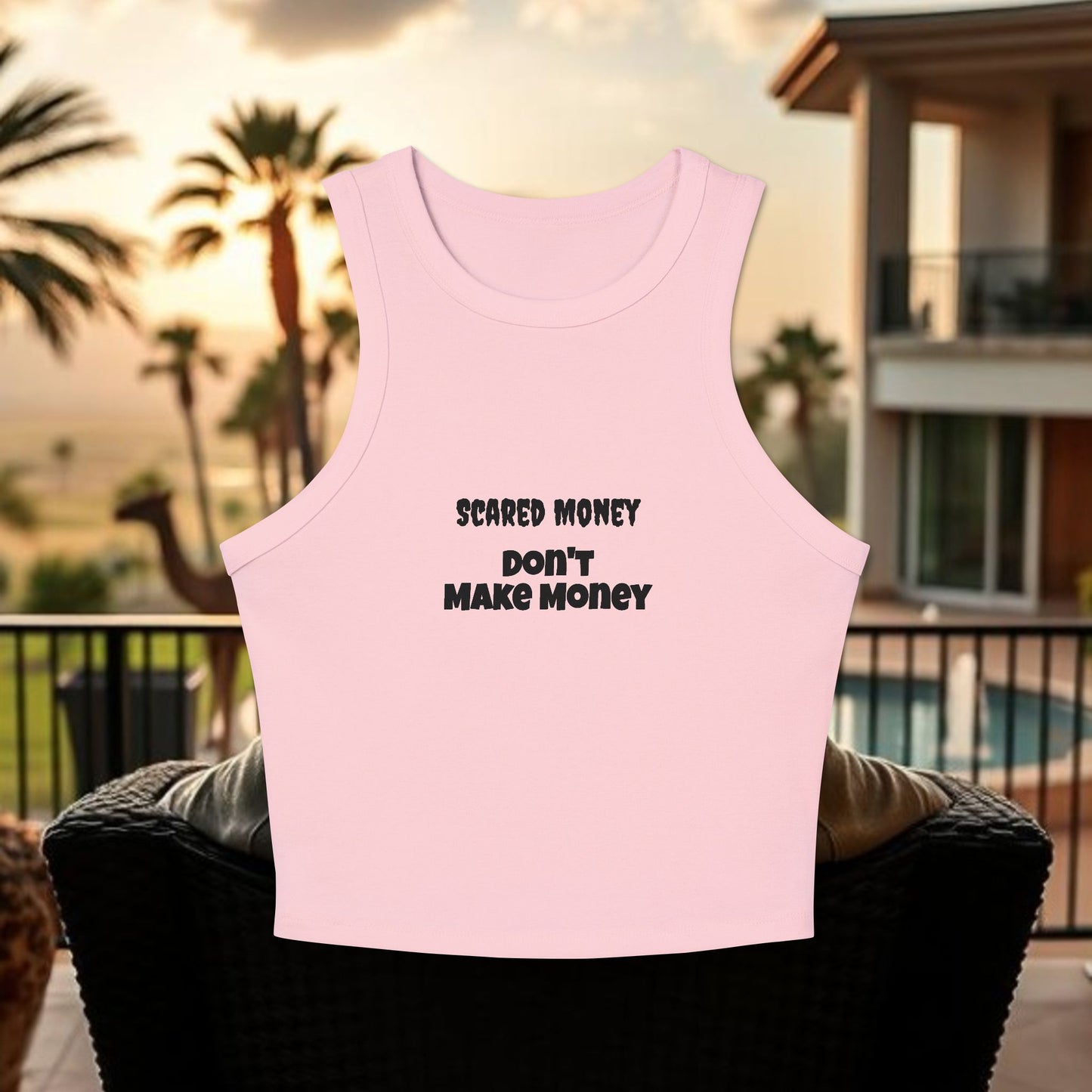 Scared Money Racer Tank Top for Women, Trendy Crop Top, Summer Fashion, Casual Wear, Gift for Entrepreneurs, Beach Outfit