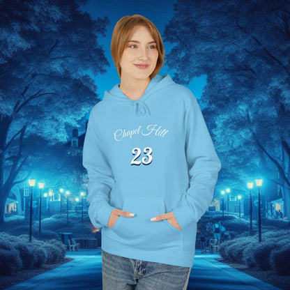Chapel Hill 23 Unisex Fleece Hoodie, Cozy Sportswear for Fans, Game Day Apparel, Gift for Him/Her, Casual Wear