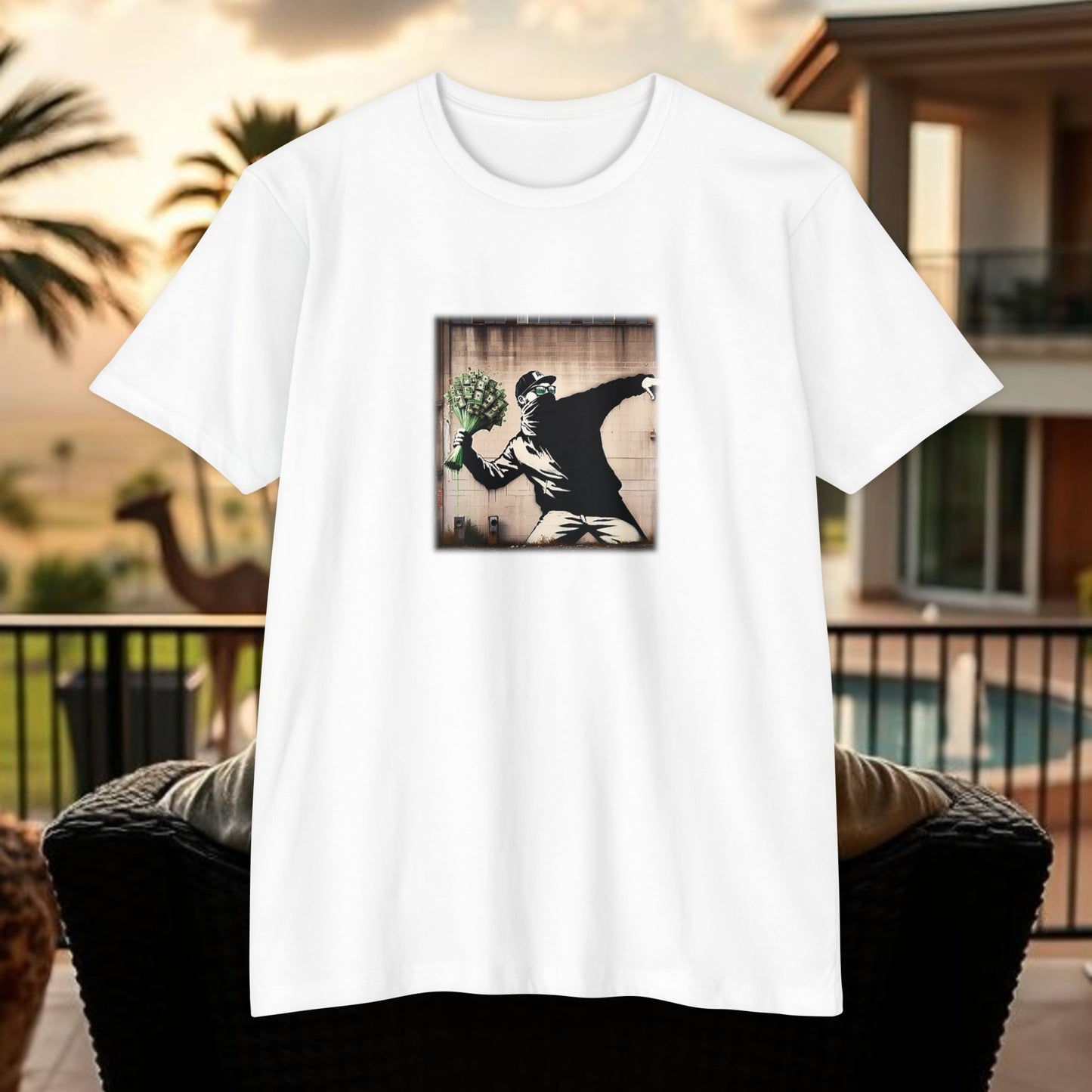 Wing Man Banksy Inspired Streetwear T-Shirt - Unisex Graphic Tee, Casual Wear, Unique Gift, Everyday Style, Urban Vibe, Festival Outfit