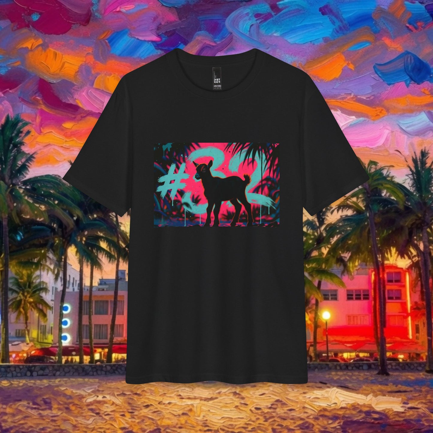 Baby Goat Silhouette Miami Tee - Tropical Neon Graphic T-Shirt