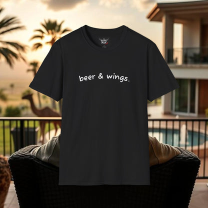Beer & Wings Unisex Softstyle T-Shirt, Casual Gift for BBQ Lovers, Fun Drink Shirt, Summer Party Apparel, Unique Gift for Foodies