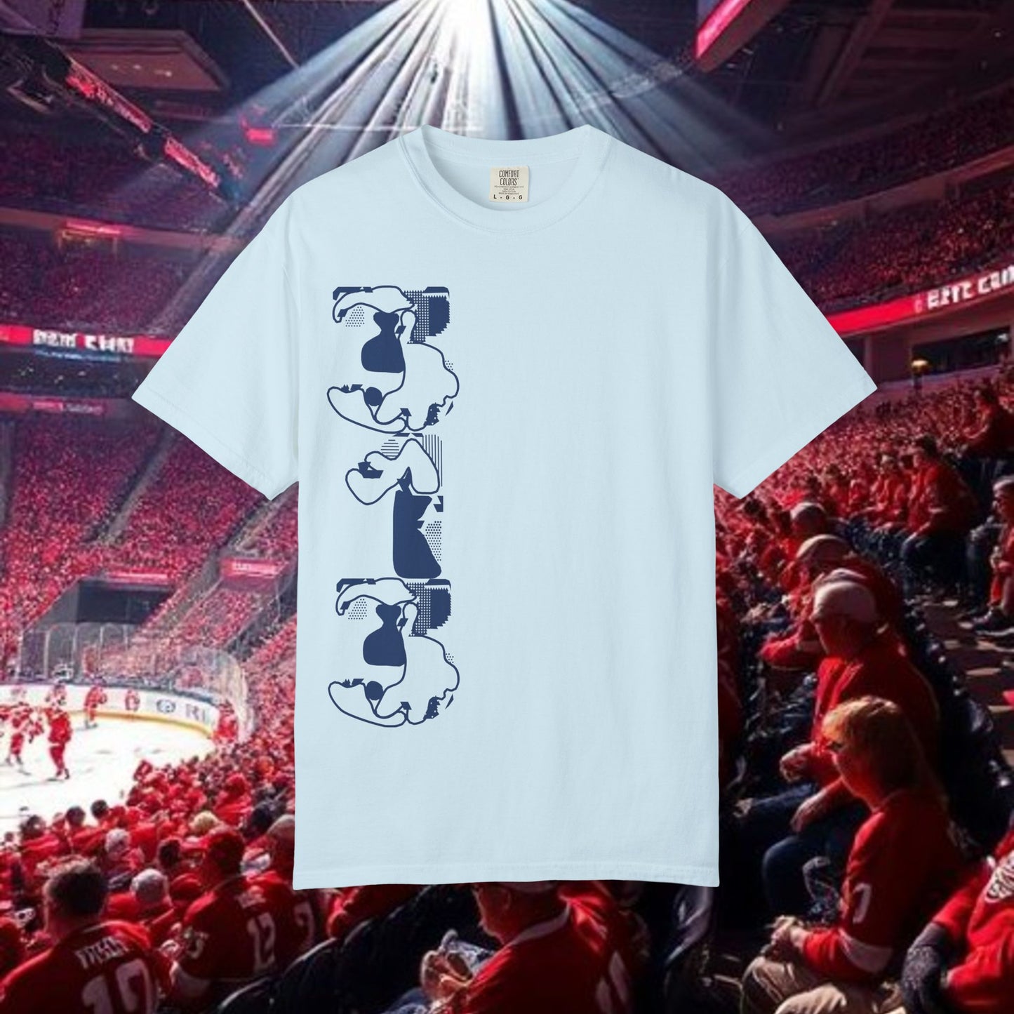 Detroit T-Shirt — Vertical Mascot Graphic with 'Detroit' Script