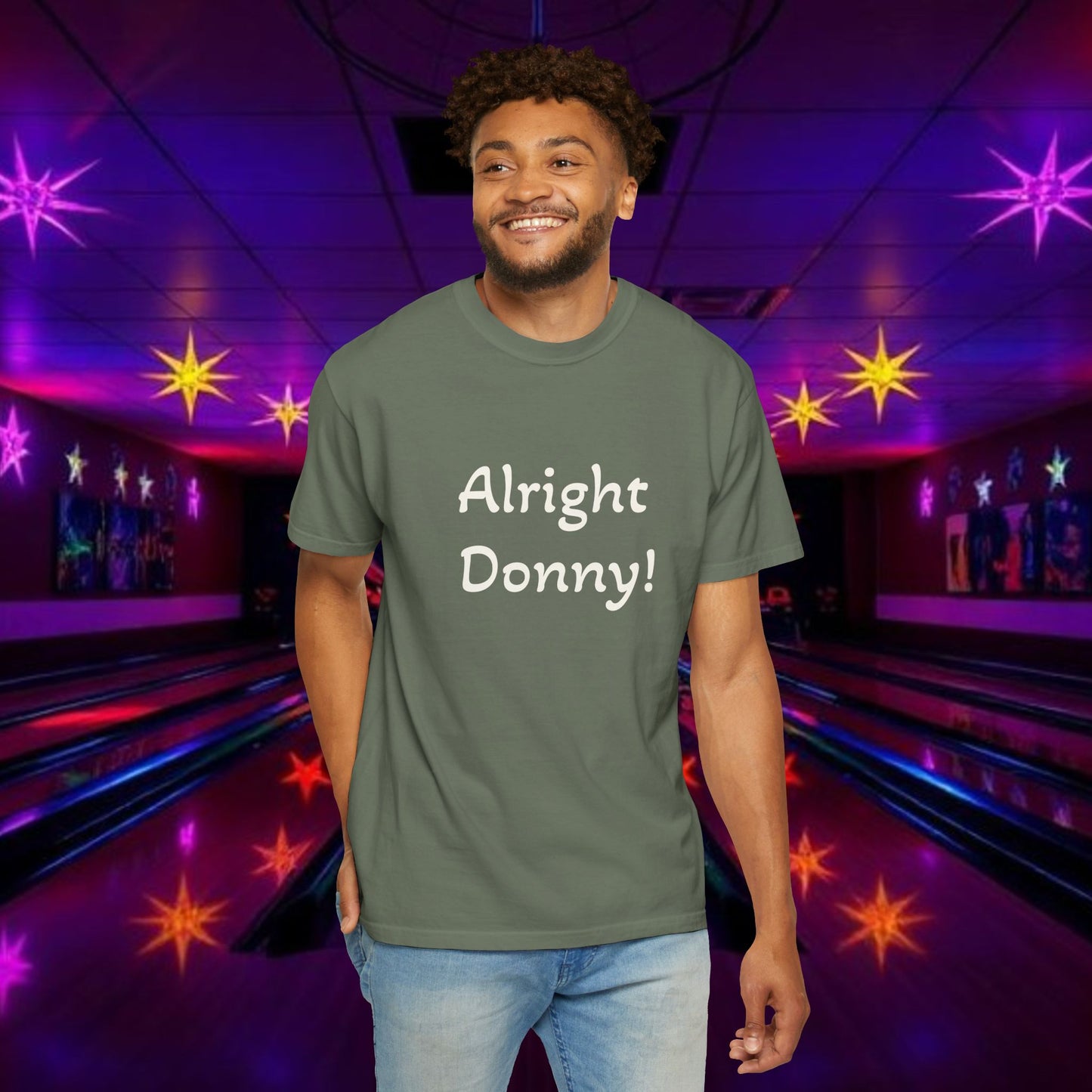 Vintage Garment-Dyed T‑Shirt — Minimal Retro Bowling Vibe, Lebowski Reference, Alright Donny