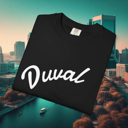 Duval Script T‑Shirt — Jacksonville Retro City Tee, Perfect for Gameday or Everyday Use. Soft style T-Shirt.