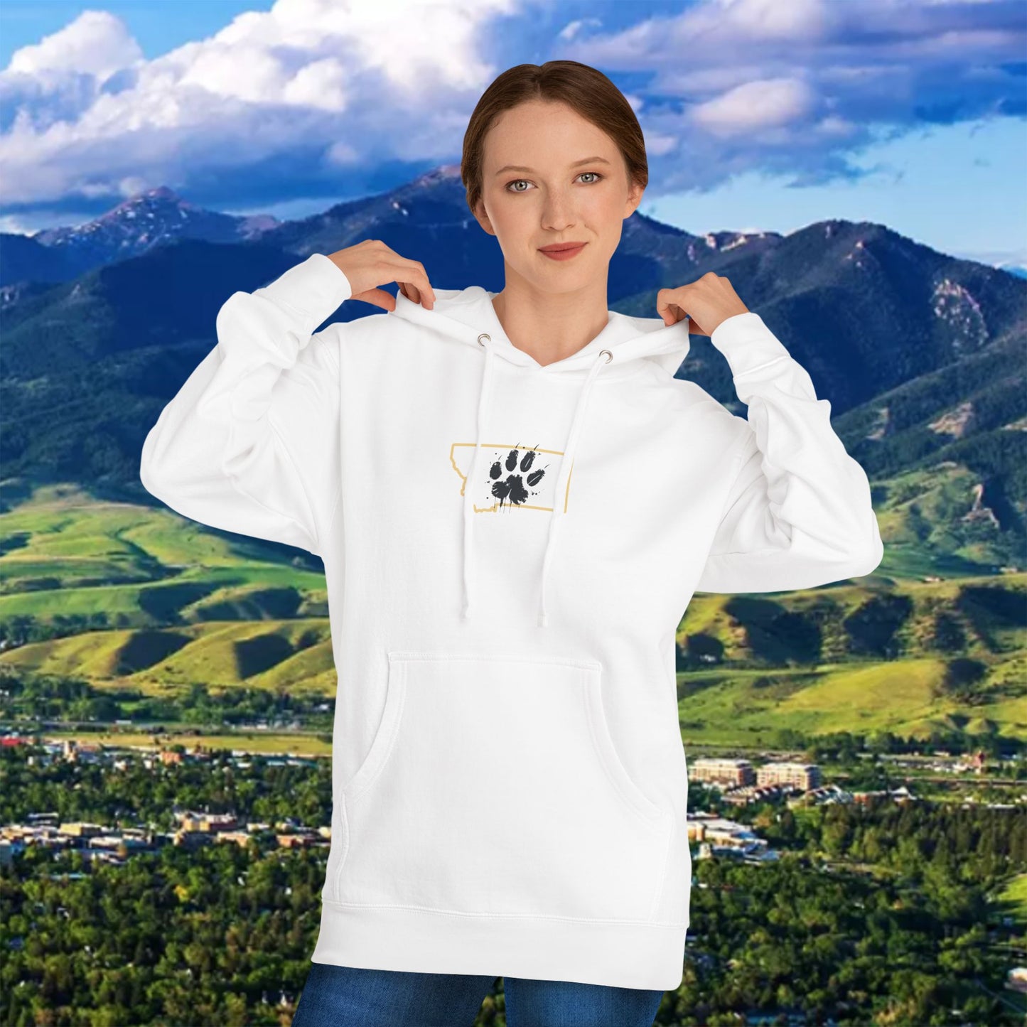 Montana Paw Hoodie — State Outline with Cat Paw Graphic (ESG GCG Back)