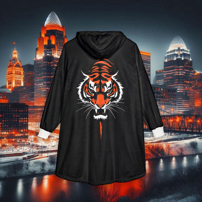 Number 9 Hooded Blanket – Cozy Sports Fan Pullover, with Fierce Tiger on Back