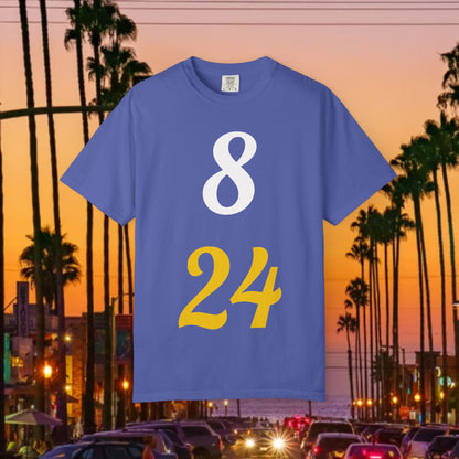 Legend Tribute Unisex Garment-Dyed T-Shirt with '8 & 24' and 'Bean' Text - Casual Wear, Gift for Friends