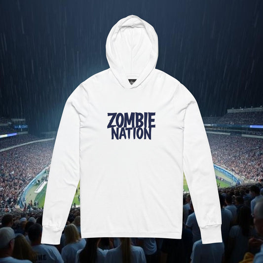 Zombie Nation Unisex Hooded Long Sleeve Tee, Casual Wear, Gift for Sports Fans, Streetwear, Unique Graphic T-shirt
