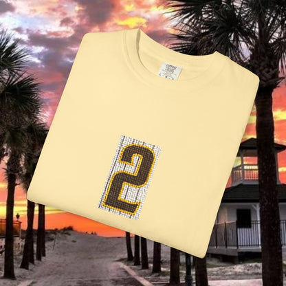 Number 2 Graphic T-Shirt — Bold Retro Patch Front & X Back Tee