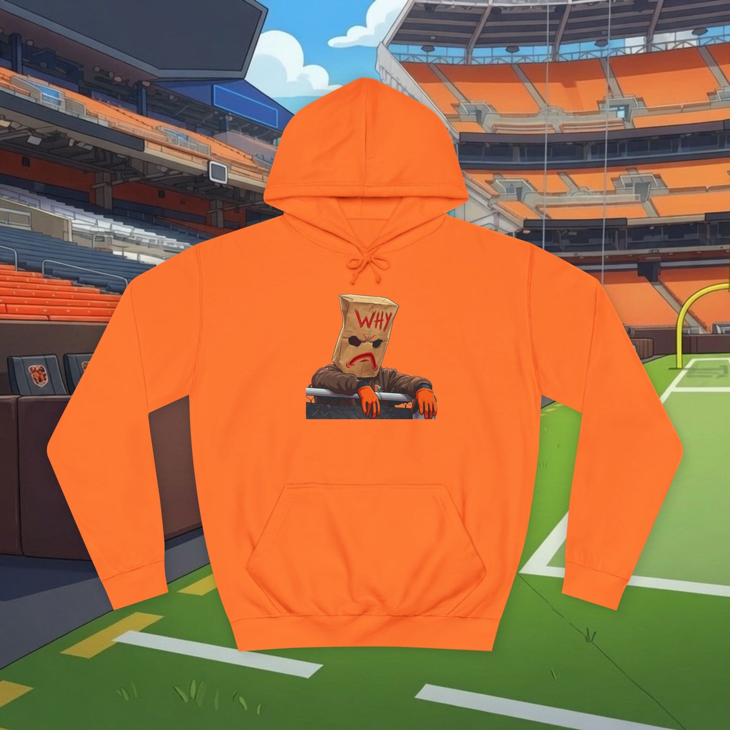 Hoodie - "Why" Paper Bag Face Graphic Pullover