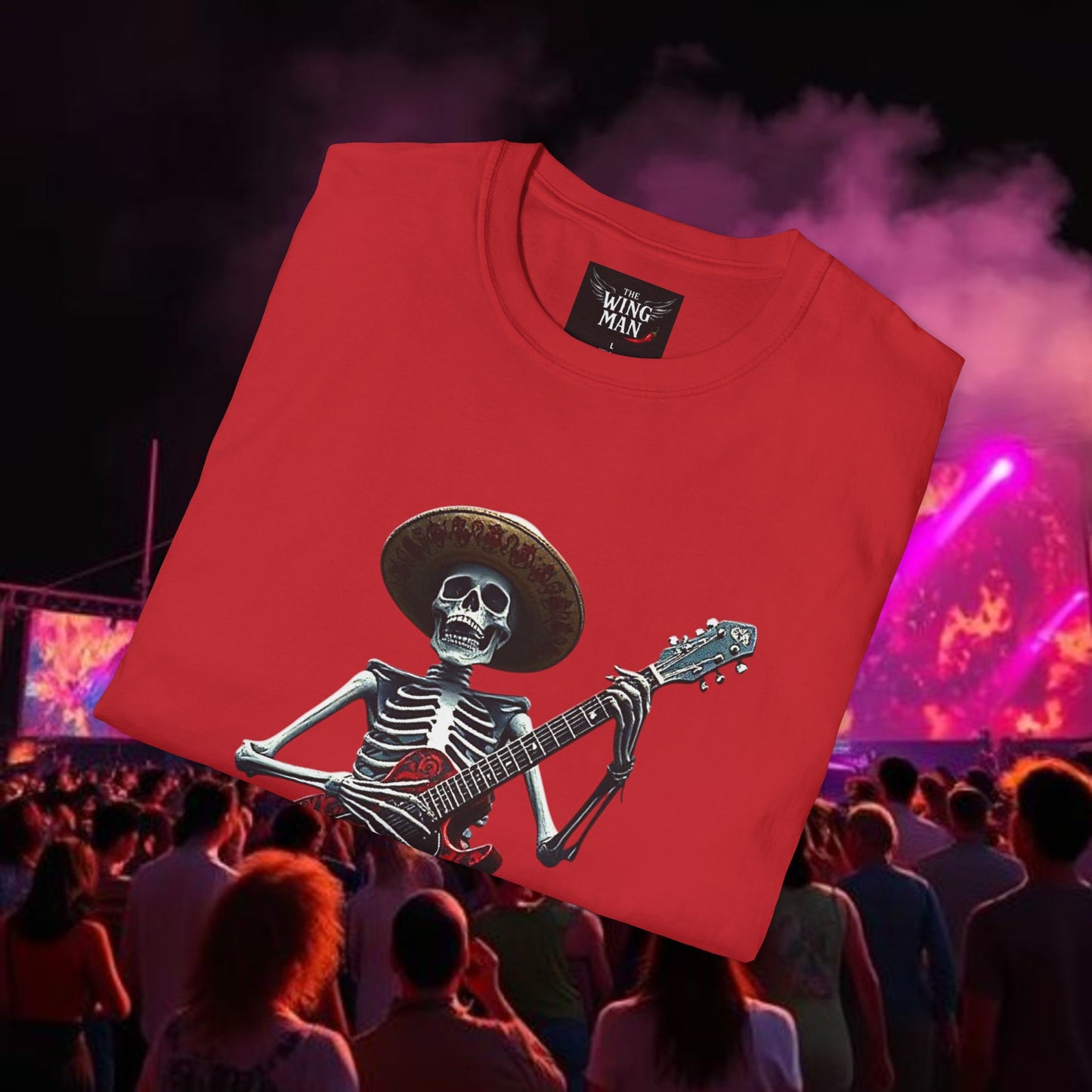 Skeleton Guitarist T-Shirt, Music Festival Shirt, Halloween Costume Tee, Vintage Rock Band Top, Unisex Graphic T-Shirt