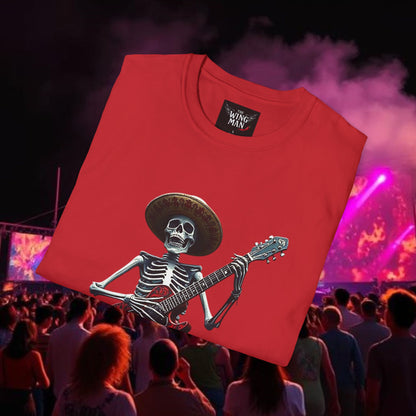 Skeleton Guitarist T-Shirt, Music Festival Shirt, Halloween Costume Tee, Vintage Rock Band Top, Unisex Graphic T-Shirt