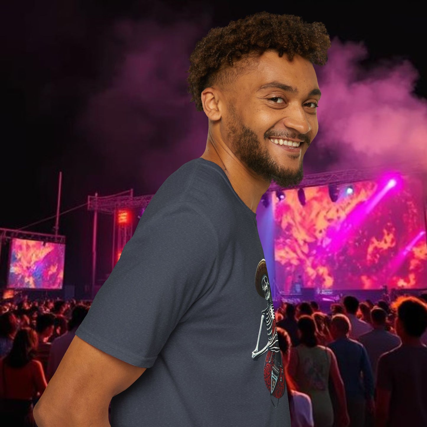 Skeleton Guitarist T-Shirt, Music Festival Shirt, Halloween Costume Tee, Vintage Rock Band Top, Unisex Graphic T-Shirt