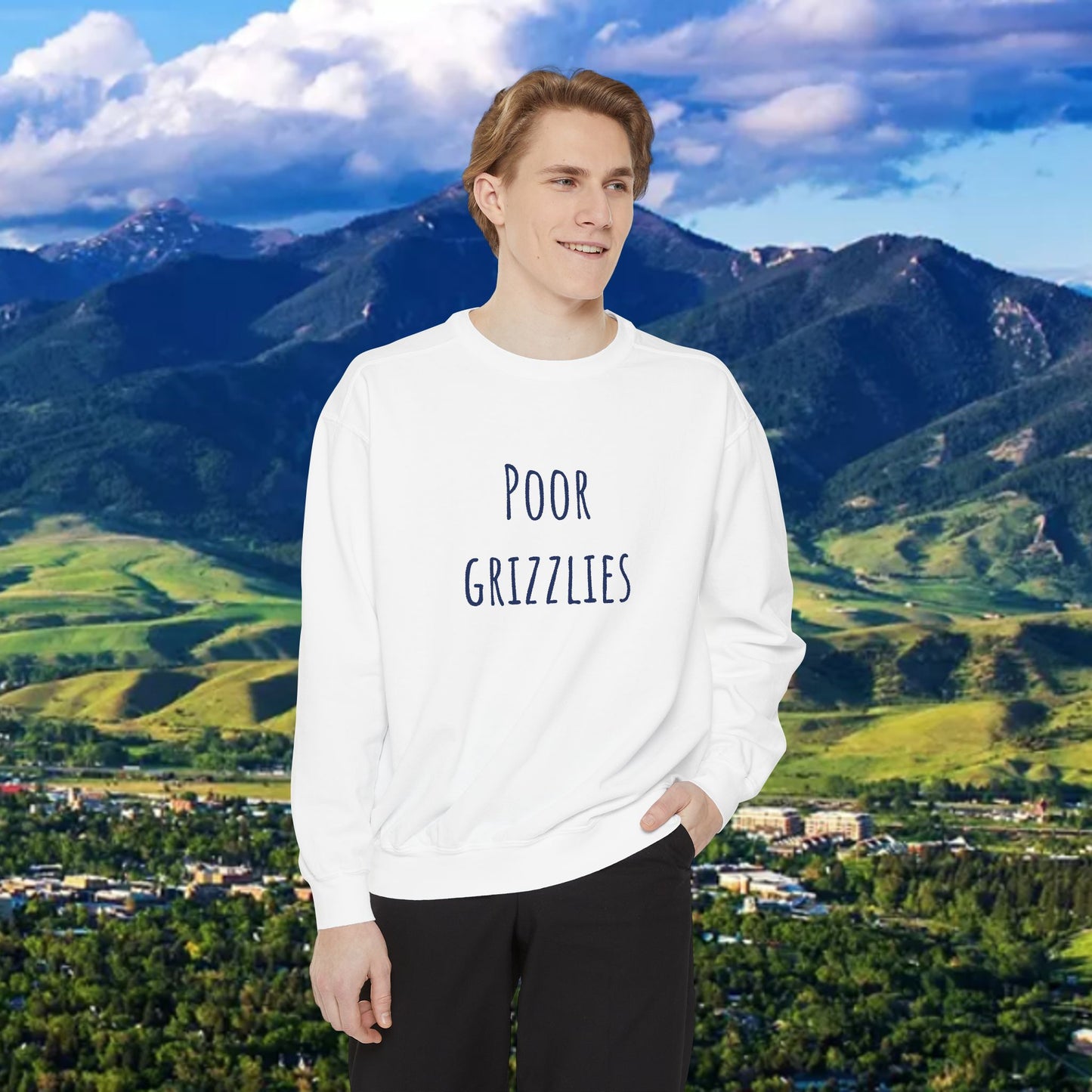 Poor Grizzlies Unisex Garment-Dyed Sweatshirt, Cozy Crewneck, Perfect Gift for Nature Lovers, Casual Wear, Wildlife Appreciation