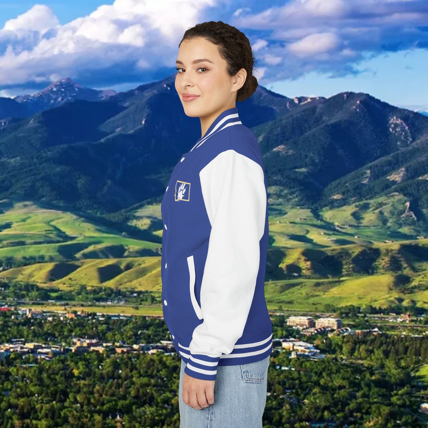 Letterman Jacket – Varsity Blue Fist Patch with FLC Back