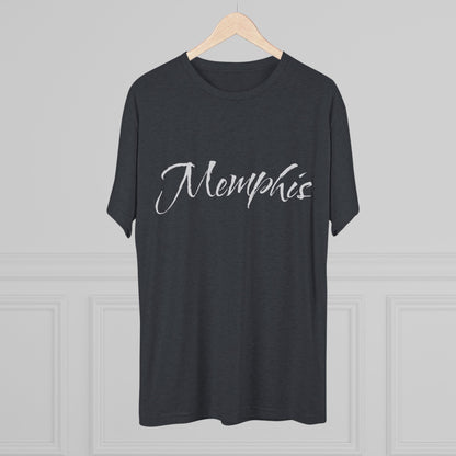 Memphis Script Tee — City Name Graphic T-Shirt, Tri-Blend Ultra Comfort, Perfect for a Night out or Gameday.