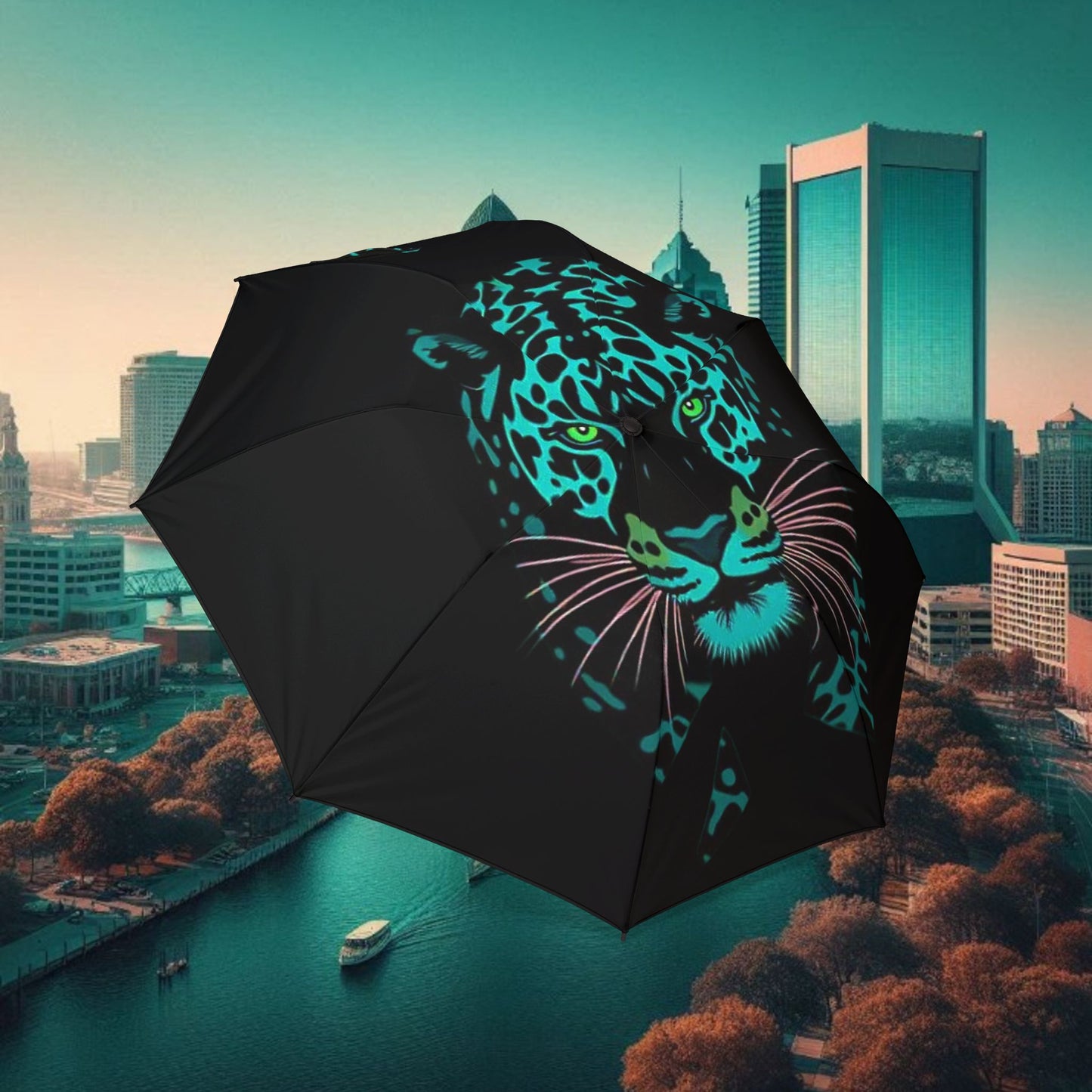 Fierce Jaguar Umbrella, Foldable Rain Gear, Stylish Weather Protection, Gift for Football Fans, Unique Outdoor Accessory