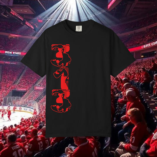 Detroit T-Shirt — Vertical Mascot Graphic with 'Detroit' Script