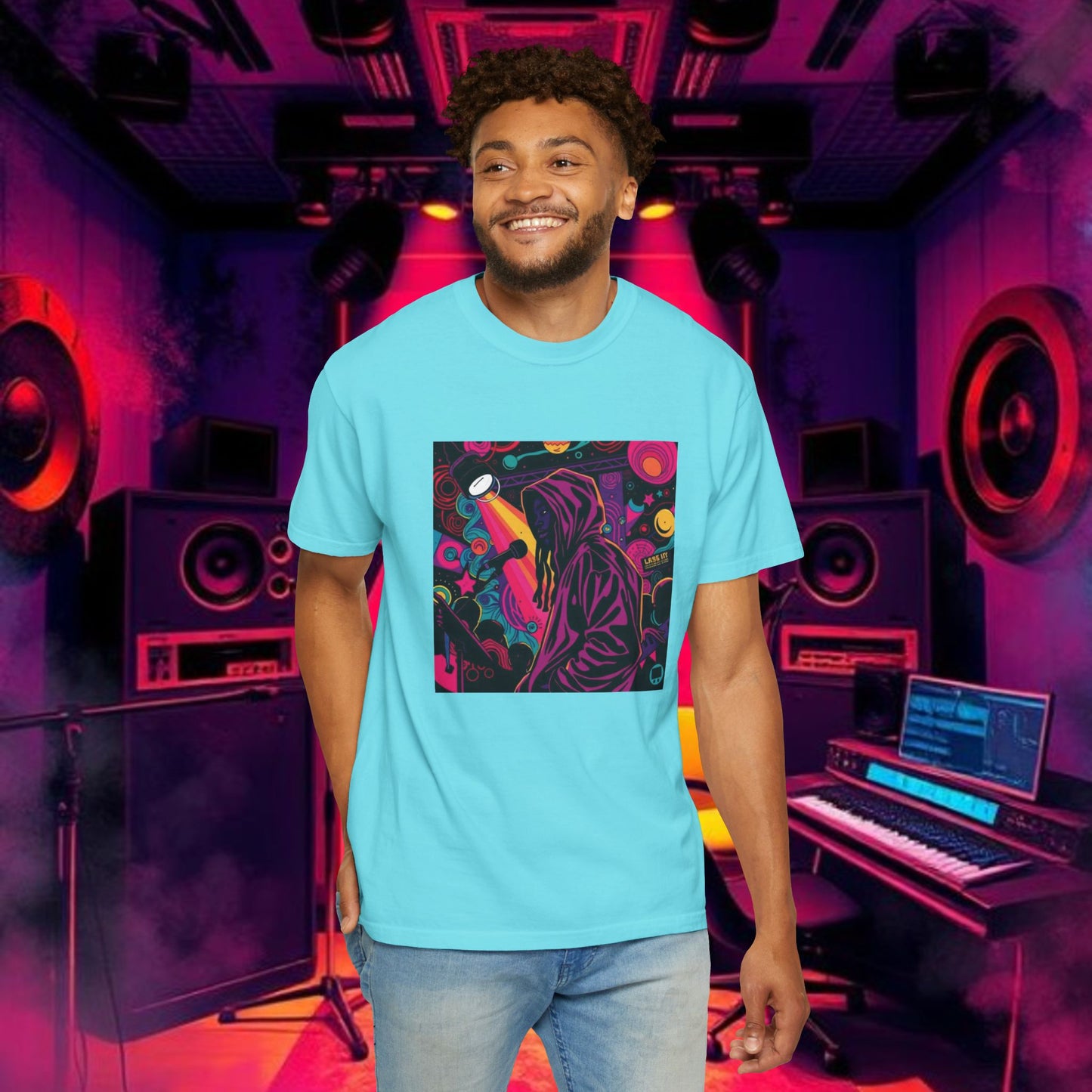 Colorful Unisex Garment-Dyed T-shirt, Artistic Graphic Tee, Music Festival Shirt, Casual Everyday Wear, Vibrant Streetwear, Unique Gift Idea