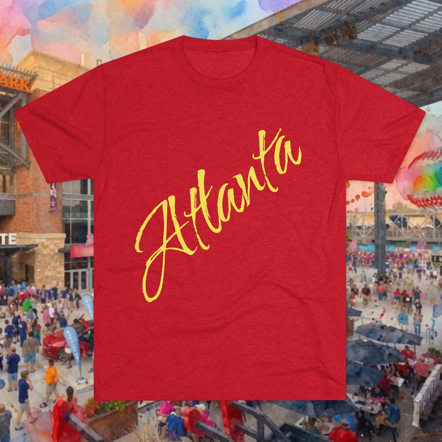 Atlanta Script Tee — Red Diagonal City Name T-Shirt, Tri-Blend Super Soft Style T-Shirt, Perfect for Gameday or a Night Out