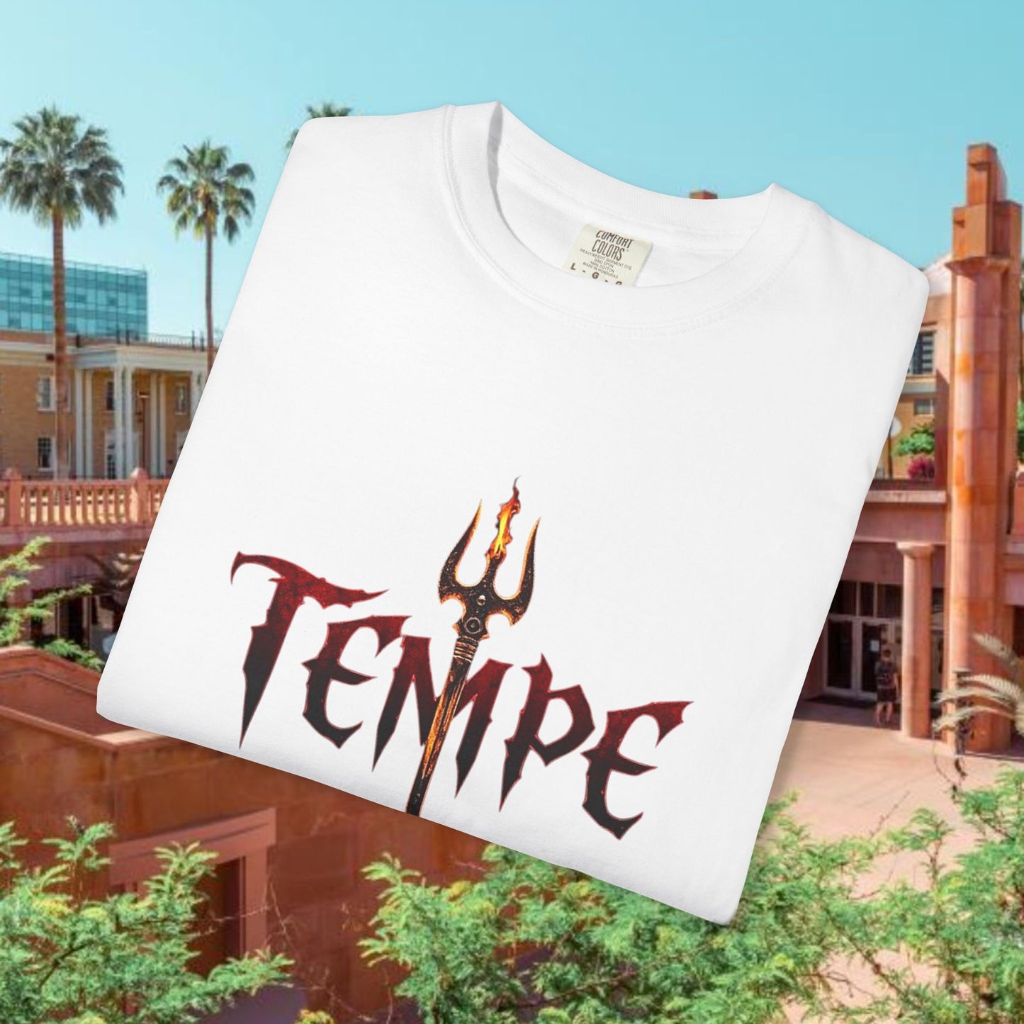 Unisex Garment-Dyed T-shirt with 'TEMPE' Design, Casual Summer Tee, Cool Streetwear Top, Perfect for Festivals