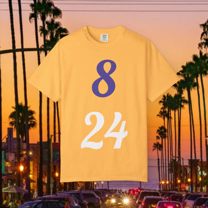 Legend Tribute Unisex Garment-Dyed T-Shirt with '8 & 24' and 'Bean' Text - Casual Wear, Gift for Friends