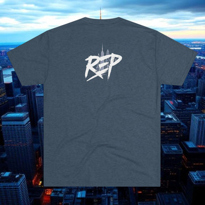 NYC Script Tee — 'REP' Skyline Back Graphic, Tri-Blend Soft T-Shirt