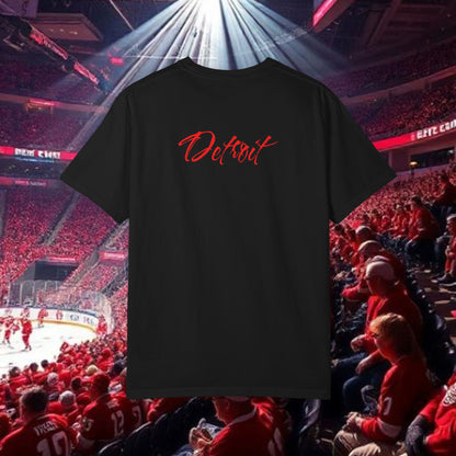 Detroit T-Shirt — Vertical Mascot Graphic with 'Detroit' Script