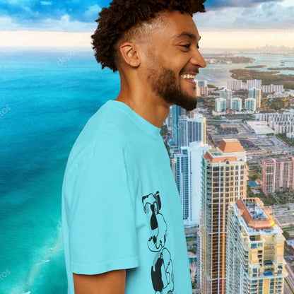 Miami Beach Graphic T-Shirt — Orange Garment-Dyed Tee with Green Vertical Palm Design