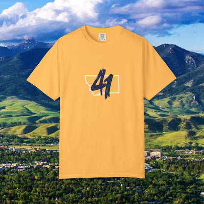 Montana Inspired Unisex T-Shirt with 41 Design and Paw Print on back. Soft Shirt for Gamedays or everyday comfort.