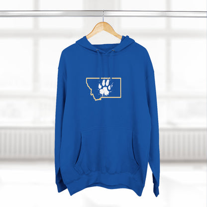 Bobcat Paw Print Fleece Hoodie, Cozy Sweatshirt, Casual Outdoor Wear, Unique Gift for Cat Fans, Montana State Fans