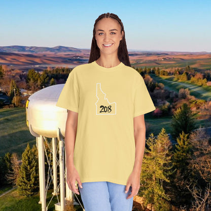 Idaho 208 Unisex Garment-Dyed T-Shirt, Casual Tees, State Pride Apparel, Gift for Idahoans, Gameday Fashion
