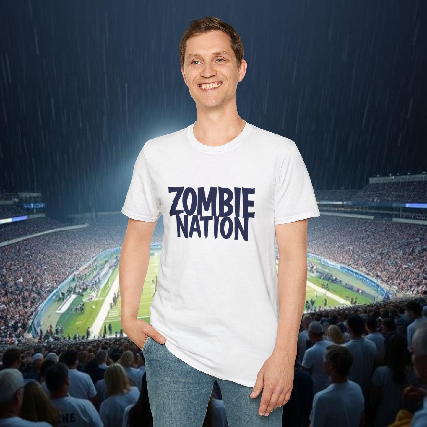 Zombie Nation Unisex Softstyle T-Shirt - White Out Fan Gear, Fan Apparel, Casual Wear, Gifts, Zombie Nation