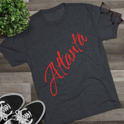 Atlanta Script Tee — Red Diagonal City Name T-Shirt, Tri-Blend Super Soft Style T-Shirt, Perfect for Gameday or a Night Out