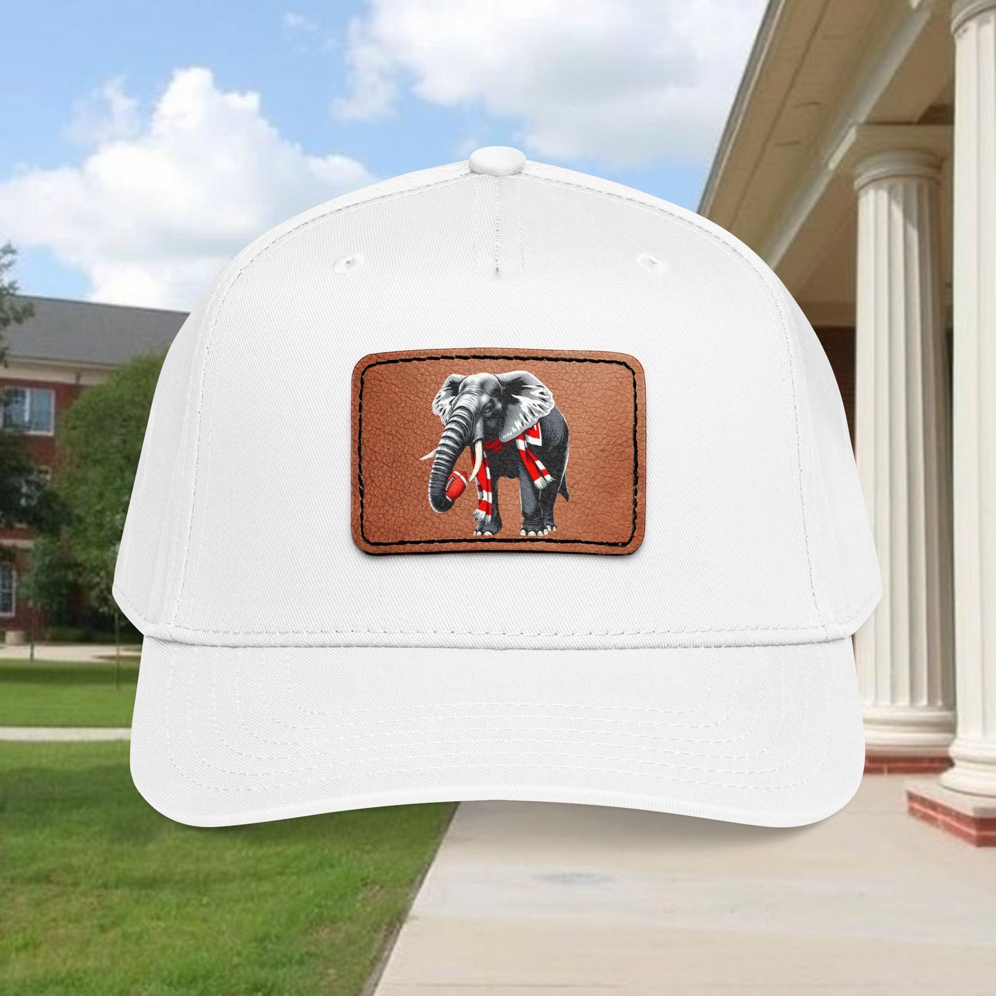 Elephant Leather Patch Baseball Cap — Patriotic Red Scarf