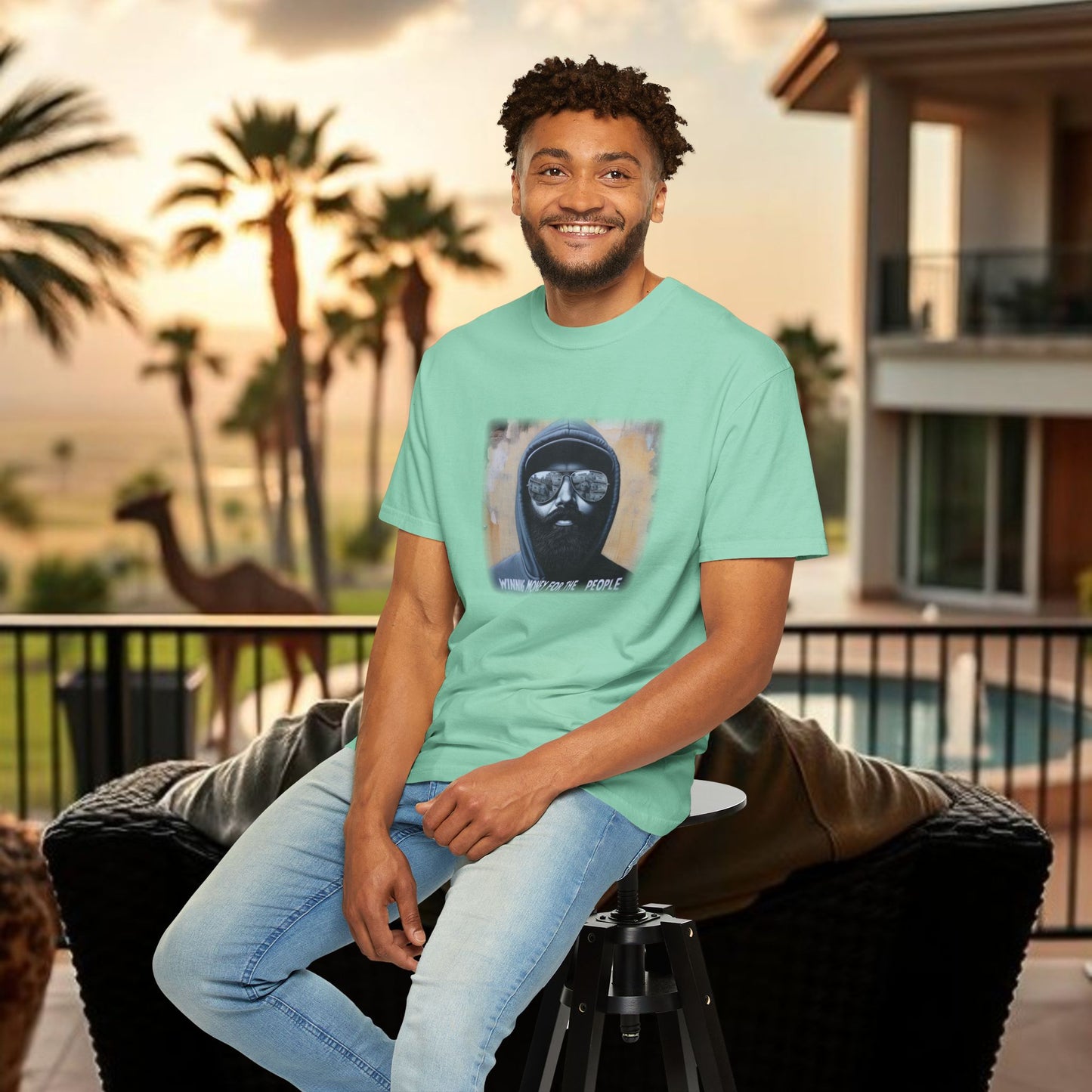 Wing Man Winning Money for The People, Urban Graphic T-shirt, Unisex Garment-Dyed Tee, Streetwear Style, Casual Summer Wear