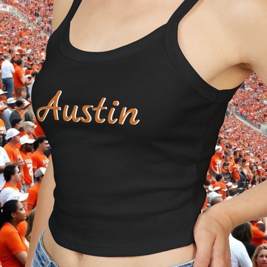 Austin Vibes Women's Spaghetti Strap Tank Top, Casual Summer Wear, College Apparel, Game Day Outfit, Texas Style Top