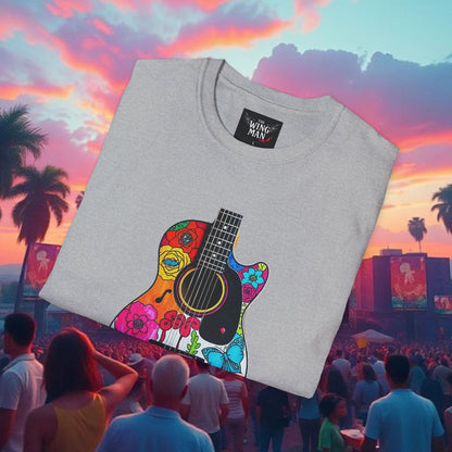 Colorful Acoustic Guitar T-Shirt, Music Lover's Tee, Festival Wear, Gift for Musicians, Vibrant Graphic Shirt