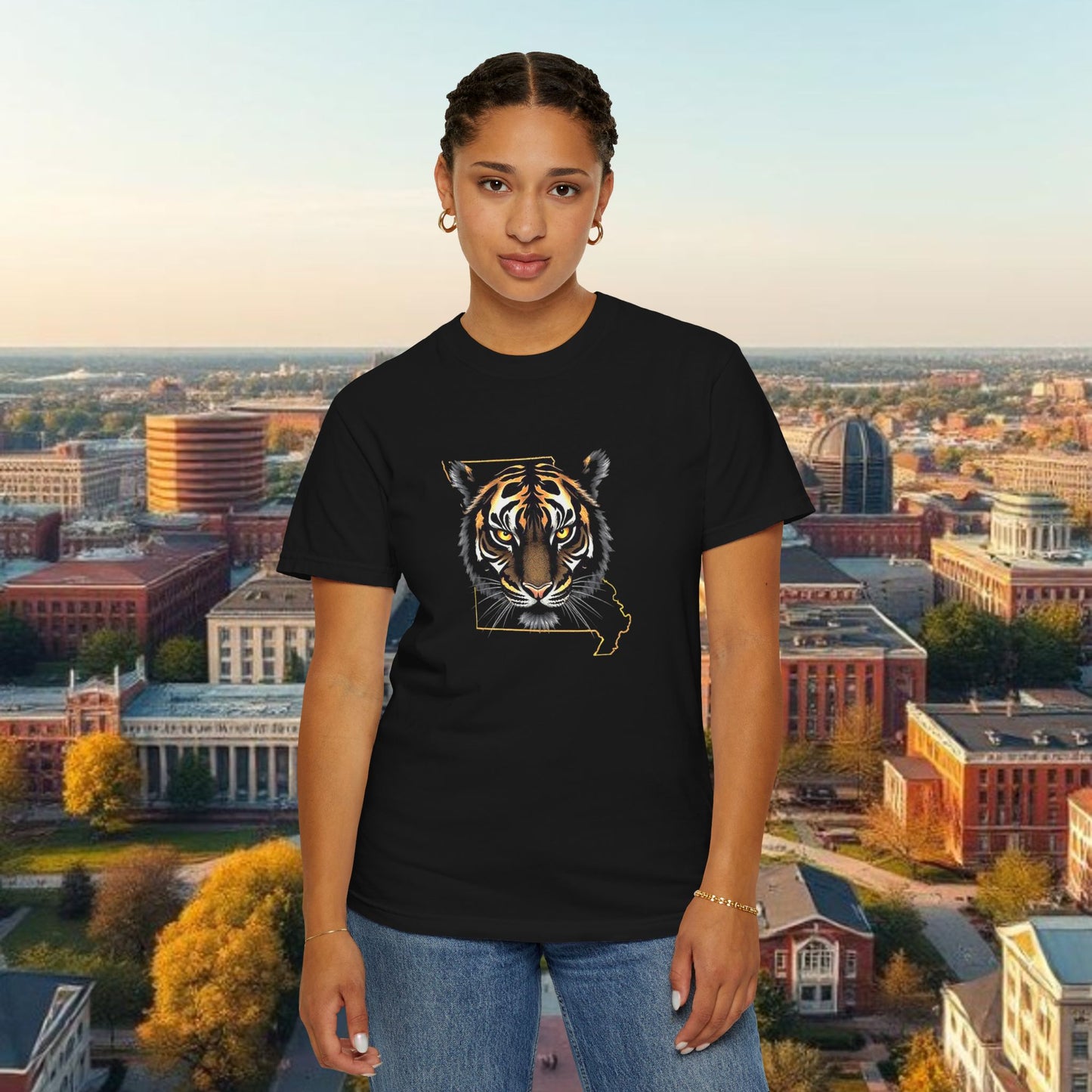 Missouri State Outline with Tiger Graphic Tee - Stylish ultra softstyle T-shirt