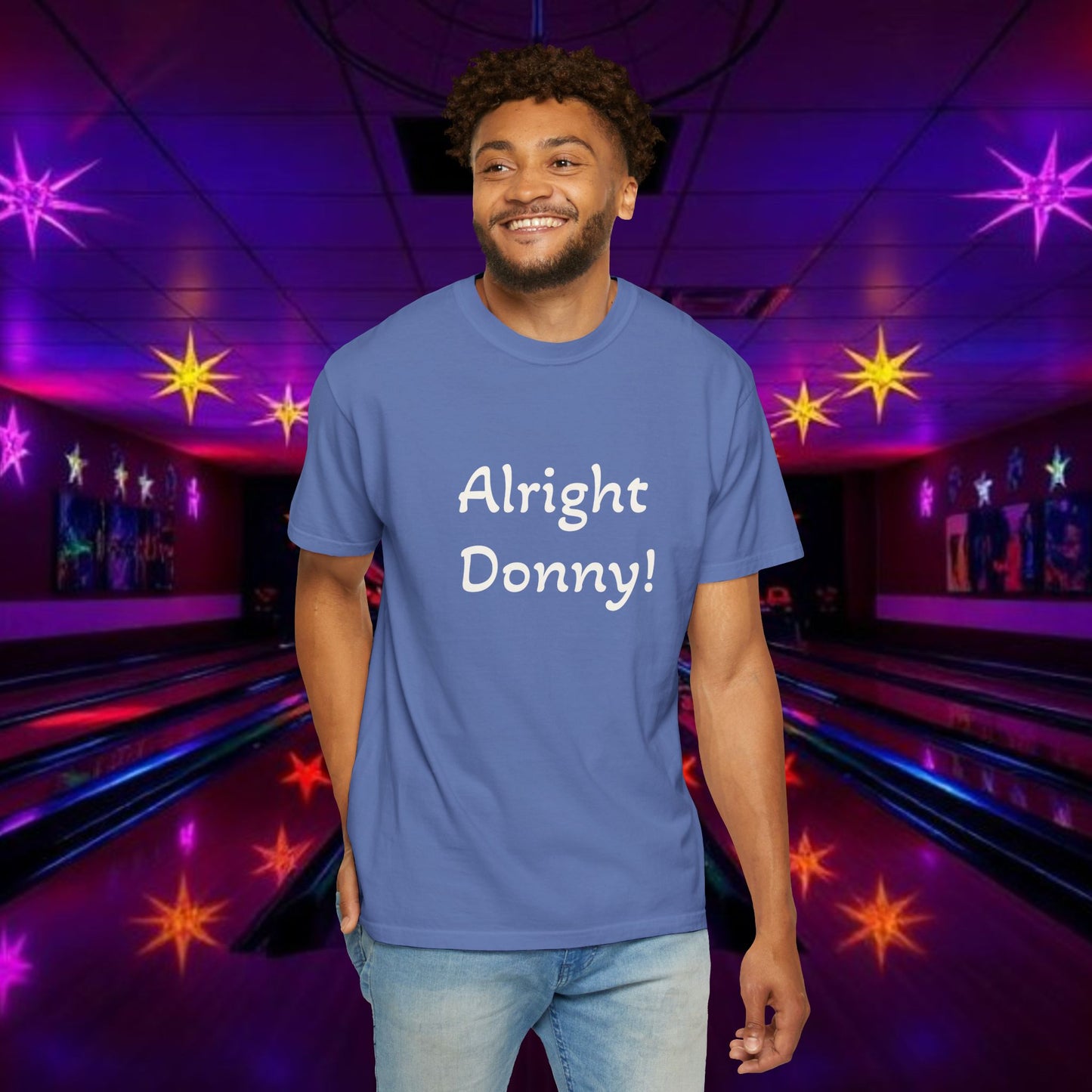 Vintage Garment-Dyed T‑Shirt — Minimal Retro Bowling Vibe, Lebowski Reference, Alright Donny
