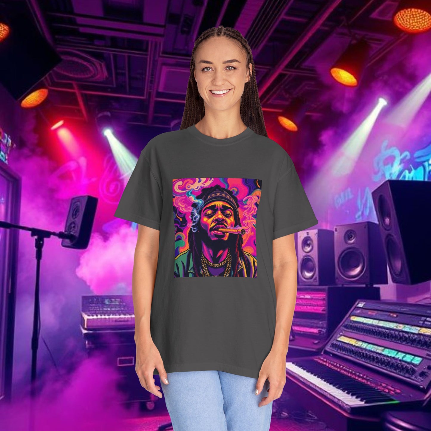 Vibrant Unisex Graphic Tee, Funky Smoke Art Shirt, Casual Streetwear, Gift for Music Lovers, Trendy Summer Top, Unique Festival Wear