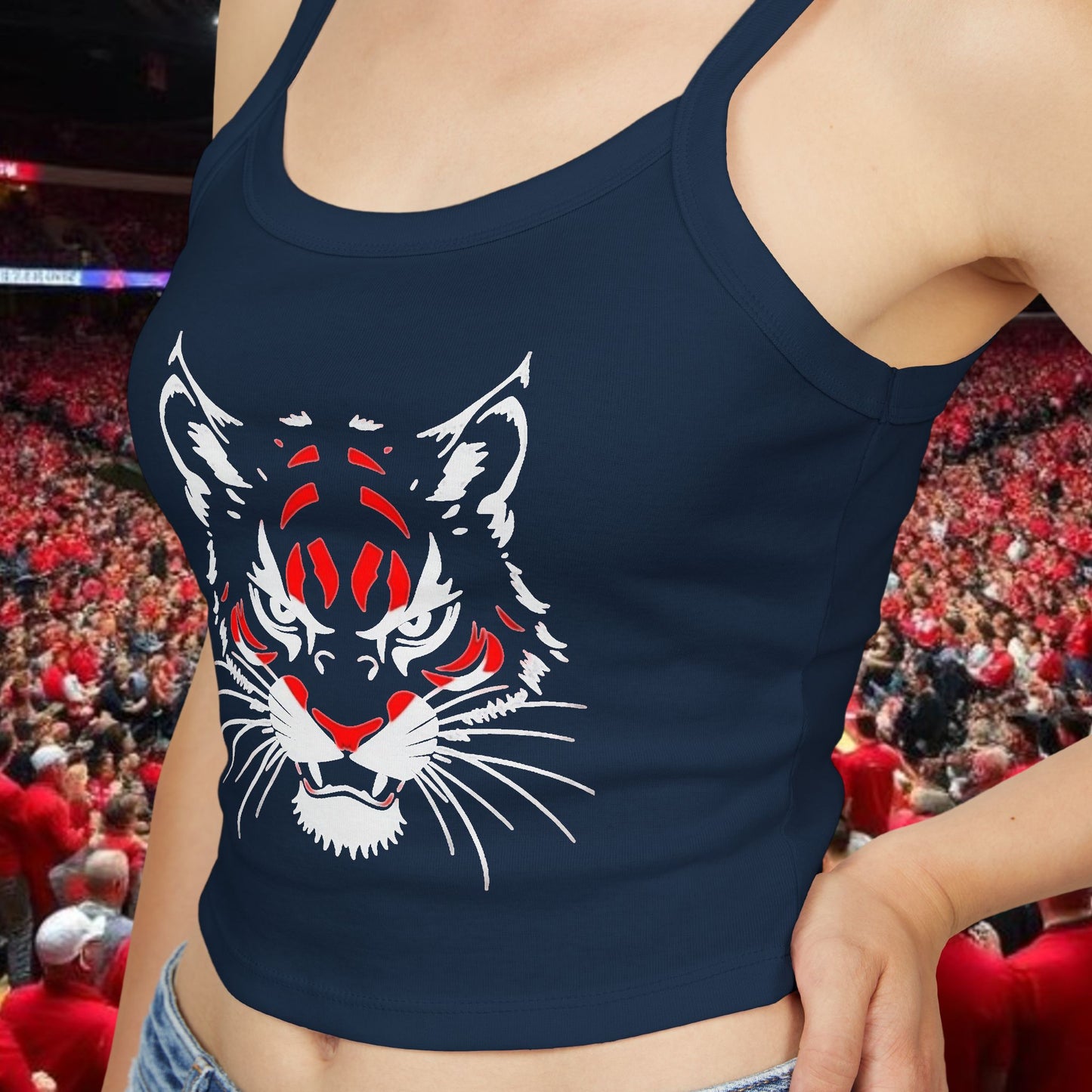 Wildcat Face Crop Tank Top — Women's Cheer Squad Game Day Top
