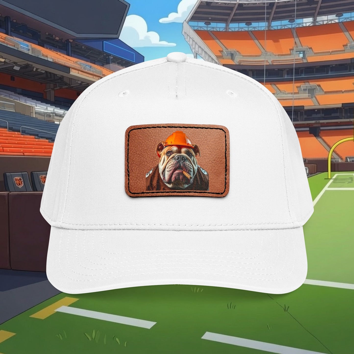 Bulldog Leather Patch Baseball Cap — Cute Construction Bulldog Hat