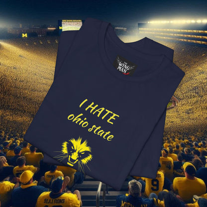 I Hate Ohio State Tee, Unisex Jersey Short Sleeve Tee, Game Day Shirt, College Sports Apparel, Football Fan Gift, Yellow Tee