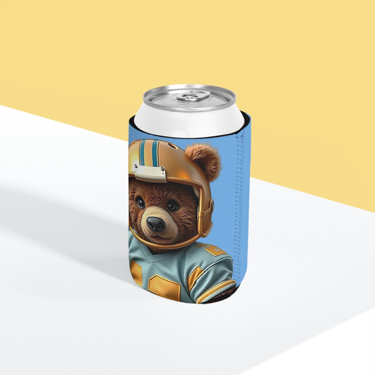 Adorable Teddy Bear Football Can Cooler Sleeve | Perfect for Game Day, Tailgating, Parties, Gifts, Summer Fun