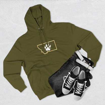 Bobcat Paw Print Fleece Hoodie, Cozy Sweatshirt, Casual Outdoor Wear, Unique Gift for Cat Fans, Montana State Fans
