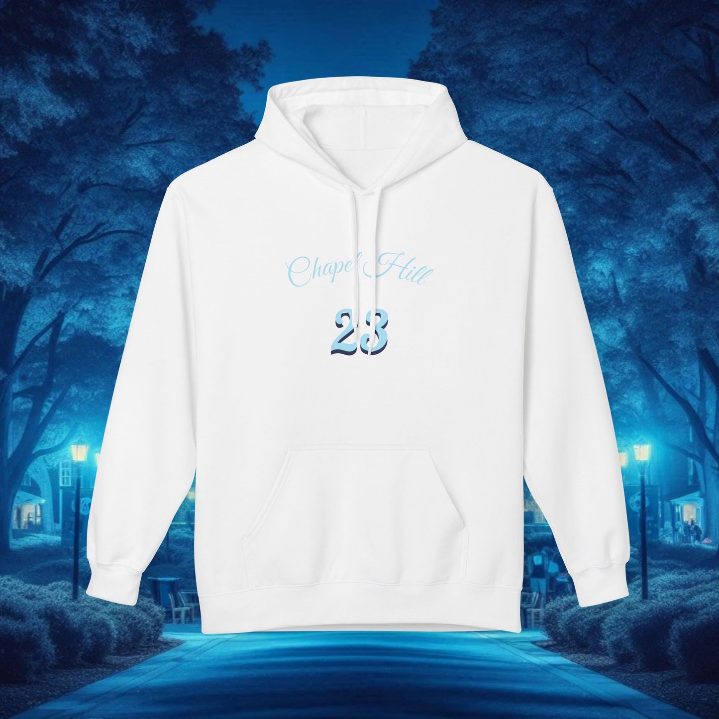 Chapel Hill 23 Unisex Fleece Hoodie, Cozy Sportswear for Fans, Game Day Apparel, Gift for Him/Her, Casual Wear