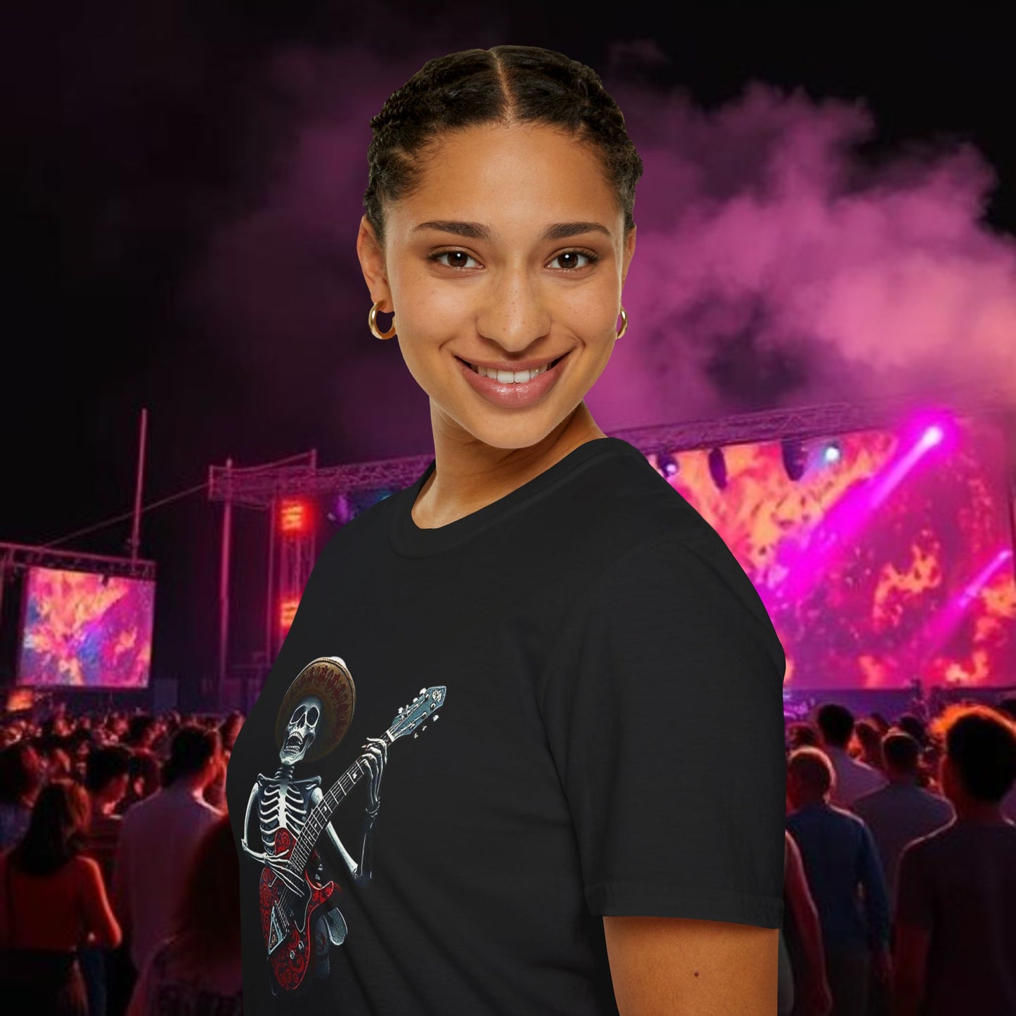 Skeleton Guitarist T-Shirt, Music Festival Shirt, Halloween Costume Tee, Vintage Rock Band Top, Unisex Graphic T-Shirt